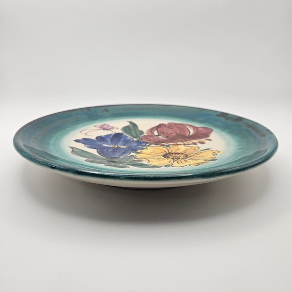 Allgauer Keramik Handarbeit Wall Plate Floral Germany Crackle Glaze‎ Art Pottery - Picture 4 of 8